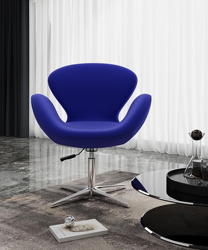 Manhattan Comfort Raspberry Adjustable Swivel Accent Chair Set of 2 with 360° Turn, Polished Chrome Base, Modern Retro Design, Ideal for Living Room and Home Office, Set of 2, Blue