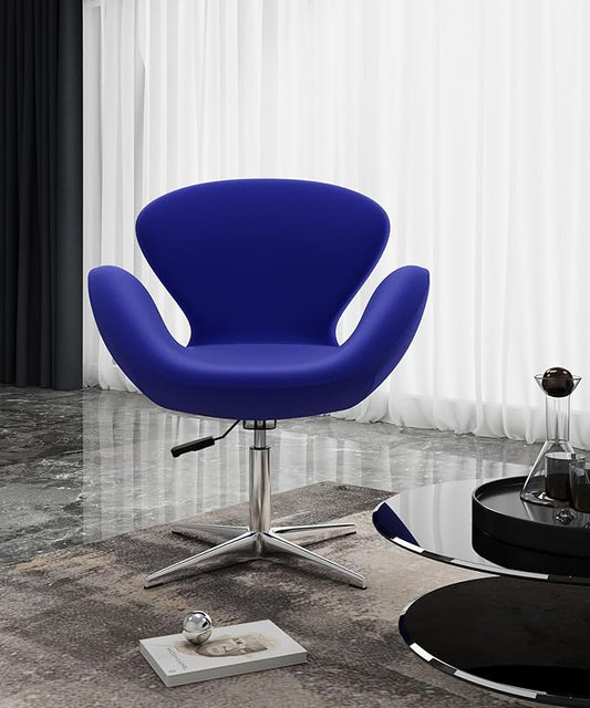 Manhattan Comfort Raspberry Adjustable Swivel Accent Chair Set of 2 with 360° Turn, Polished Chrome Base, Modern Retro Design, Ideal for Living Room and Home Office, Set of 2, Blue
