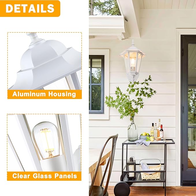 Outdoor Wall Lantern, Exterior Waterproof Wall Light Fixtures with Clear Glass, Die-Aluminum Porch Light, Anti-Rust Outside Lighting for Patio Front Door Entryway, Matte White, 2-Pack