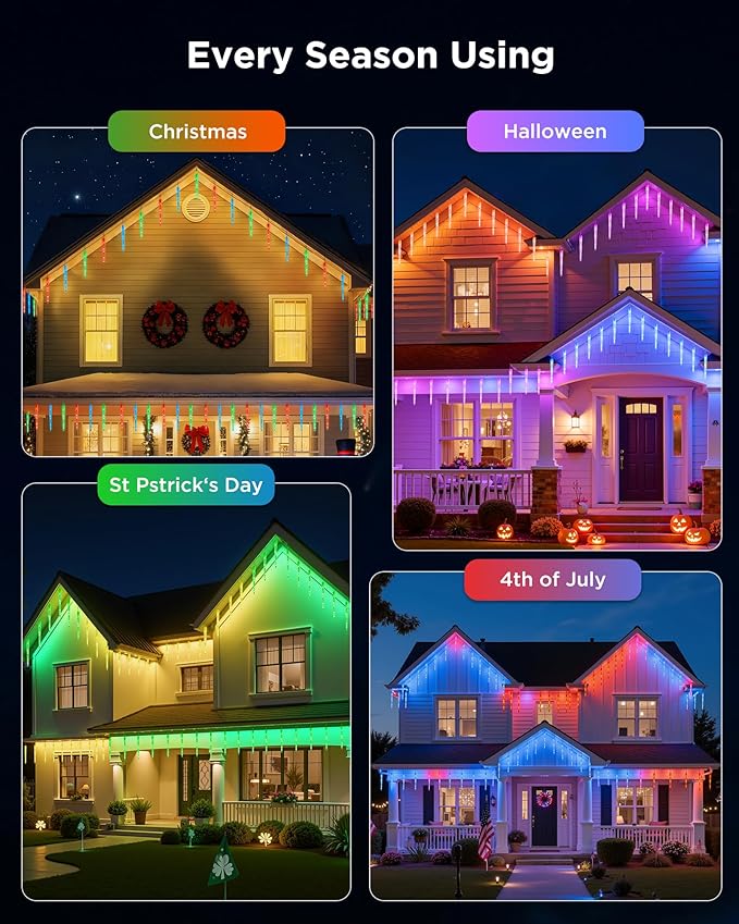 Brightown Smart Icicle Lights for Outside - 31.2ft with 20 Tubes 100 LED Color Changing Icicle Christmas Lights Decoration - APP Controlled RGB Customize Display DIY Dynamic Lighting Effect