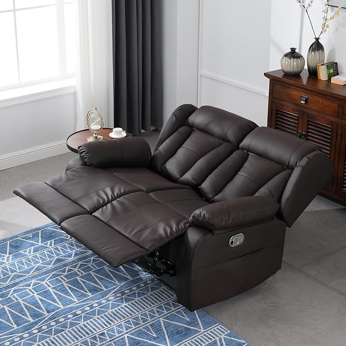 59" Manual Reclining Loveseat Sofa - Double Loveseat Recliner Chair with Side Pockets for RV Couch/Motorhomes/Living Room (Brown, Loveseat)