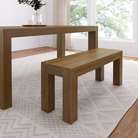 Plank+Beam 49 Inch Dining Bench for Dining Room, Bench for 60 Inch Table Kitchen Dining Seat, Wooden Outdoor Bench, Solid Wood Entryway Bench, Pecan Wirebrush