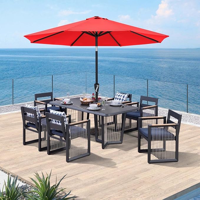 ABCCANOPY 11FT Patio Umbrella, Outdoor Waterproof Table Umbrella with Push Button Tilt and Crank, 8 Ribs UV Protection Pool Umbrella for Garden, Lawn, Deck & Backyard(Red)