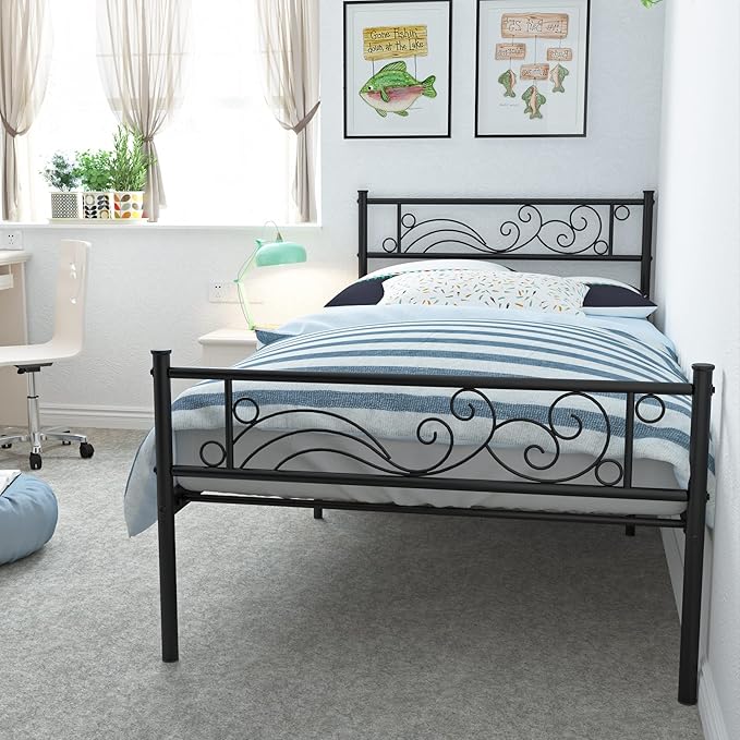 Weehom Metal Bed Frame Twin with Bed Storage,No Box Spring Needed,Heavy Duty Steel Slats Support for Boys Girls Teens Students Adults Black