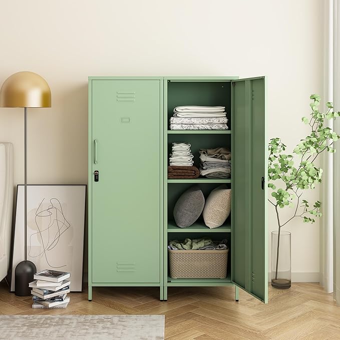 Metal Storage Cabinet, Steel File Locker with 3 Shelves 59.06-inch high for School, Living Room, Bedroom, Office (Green, H59.06'')