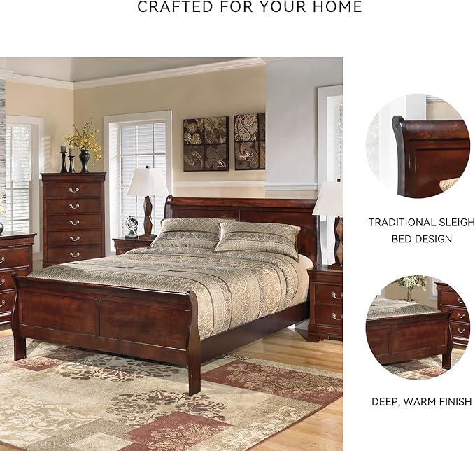 Signature Design by Ashley Alisdair Traditional King Sleigh Bed, Foundation or Box Spring Needed, Dark Brown