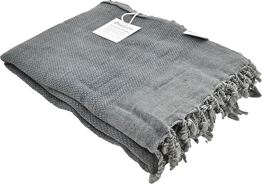 Stonewashed Turkish Throw Blanket - 100% Organic Cotton - 80" x 48" - Soft, Lightweight, Cozy - for Couch, Sofa, Picnic, Yoga - Charcoal Grey
