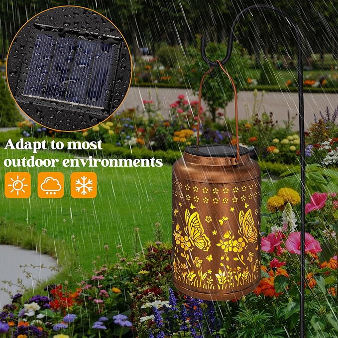 Butterfly Solar Lanterns Outdoor Waterproof, Butterfly Birthday Gifts for Women Mom Grandma, Metal Hanging Solar Lights Outside Decorations for Garden Patio Porch Backyard Garden Decor