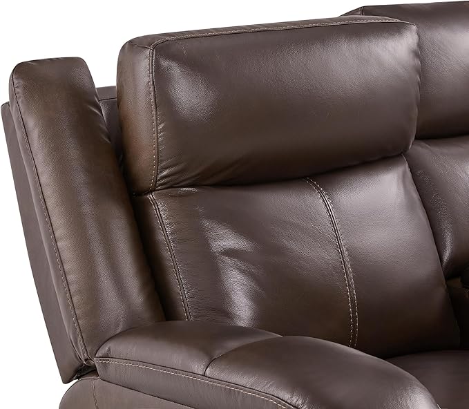 Watson & Whitely Genuine Leather Power Loveseat Recliner Sofa, 2 Seat Wall Hugger Reclining Sofa with Power Headrest & Charging Ports, Dual Recliner Sofas for Living Room, RV, Dark Brown