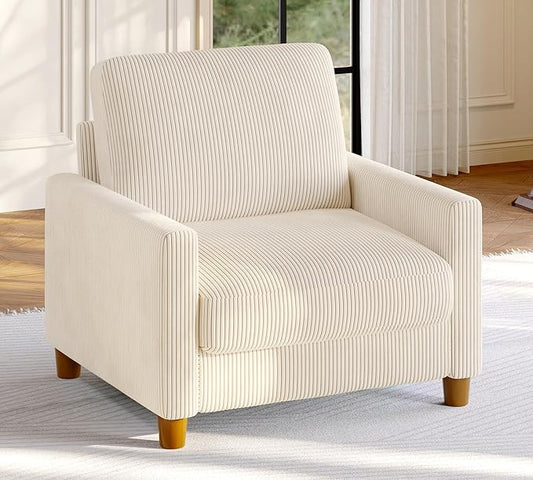 Welzona 35.3" Couches for Living Room, Comfy Beige Couch Single with 22.5" Deeper Seat, Accent Chair Tool-Free Setup, Reading Chair 440lbs Support, Corduroy Couch for Bedroom, Apartment, Office