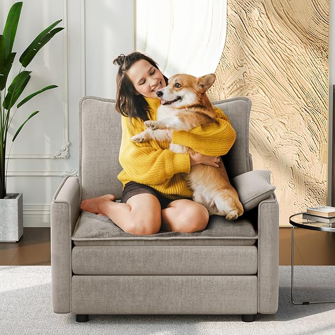 Vesgantti 40" Single Seat Sofa, Comfy Cloud Couch Deep Seat Upholstered Couch Chenille Modern Sofa with Armrest Pillow, Easy Assembly for Living Room, Bedroom and Apartment, Light Brown | Sink-in Comfort, Height Adjustable, Easy Rearrangement, Extra-de...