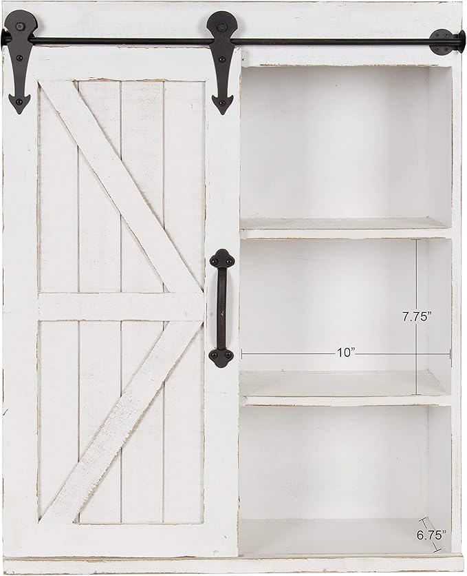 Kate and Laurel Cates Modern Farmhouse Decorative Wood Wall Storage Shelving Cabinet with Sliding Barn Door, Rustic White