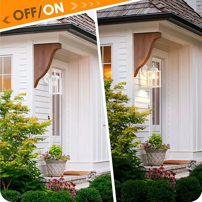Large Outdoor Wall Lantern, Exterior Waterproof Wall Sconce Light Fixtures, White Front Door Lighting with Clear Beveled Glass, Anti-Rust E26 Socket Porch Lamp, 2 Pack