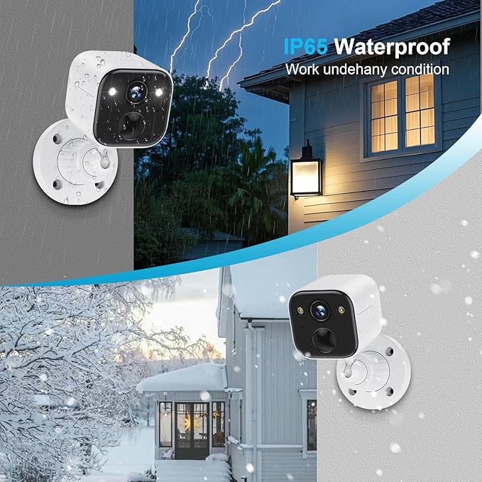 Security Cameras Wireless Outdoor, Battery Powered WiFi Camera for Home Security, 2K Color Night Vision, AI Motion Detection, IP65 Waterproof, 2-Way Audio, Spotlight & Siren, Cloud/SD Storage