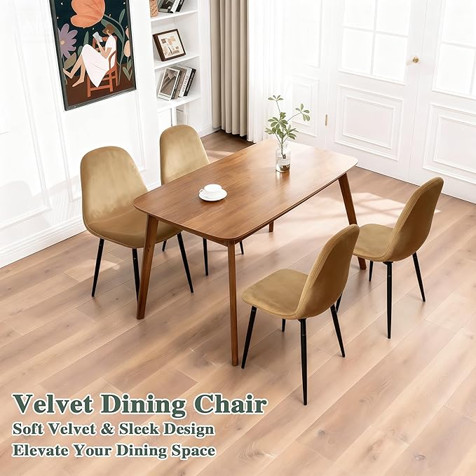 CangLong Set of 2 Velvet Dining Chairs with Metal Legs, Accent Chairs for Living Room & Bedroom, Modern Side Chairs for Kitchen/Restaurant, Earthy Yellow