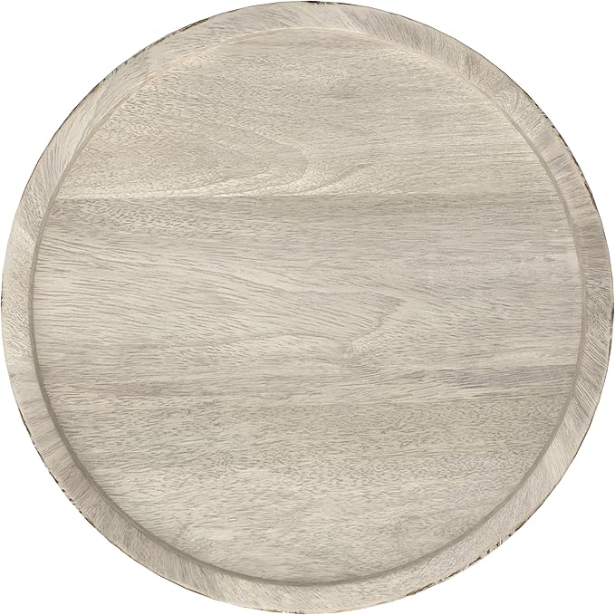 SIMPLIHOME Dayton End Table - 13 inch Wide Solid Mango Wood Round Accent Table in White Wash, Handcrafted Contemporary Nightstand or Lamp Stand for Living Room with Textured Finish, Assembled
