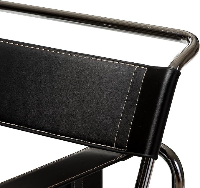 Baxton Studio Wassily Style Mid Centry Modern Accent Chair,Steel Frame and Faux Leather, Wide Seating