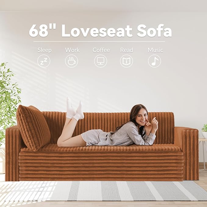 HABUTWAY Folding Sofa Bed, 2 in 1 Convertible Sleeper Chair with 2 Pillows, Portable Fold Out Chair Bed with Armrest, Comfy Floor Couch, Lazy Sofa for Living Room Bedroom Dorm Home Office, Caramel