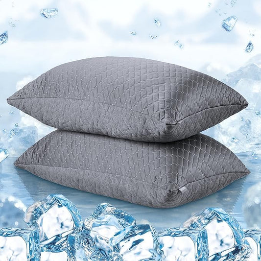 puredown® Pillows Queen Size Set of 2, Shredded Memory Foam Pillows, Cooling Foam Pillow for Sleeping, Soft Bed Pillow Queen Size with Adjustable Foam for Side, Back and Stomach Sleepers, Grey