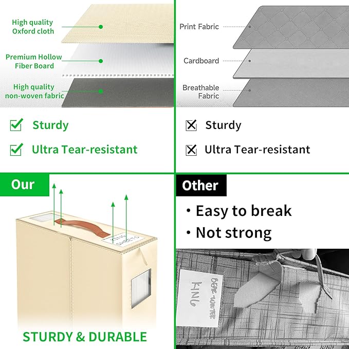Aokeyee Bed Sheet Organizers and Storage - 6 Pack (Queen or King Size),Foldable Storage Box for Duvet Cover Set, Linen Closet Organizer for Bedding Clothes Blankets, Ivory