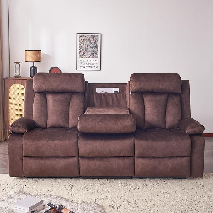 Power Reclining Sofa with Heat&Massage, Reclining Couch with Multi-Function Console/USB Ports/Type C, Wall Hugger 3 Seater-Sofa Recliner, Reclining Sofa Couch for Living Room