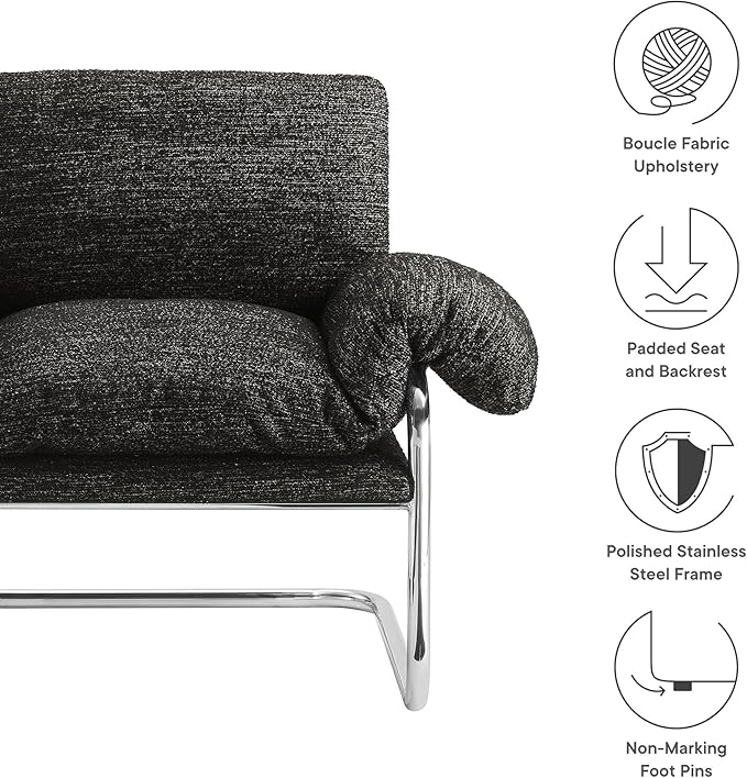 Modway Ansel Boucle Accent Chair in Charcoal - Fabric Lounge Chair for Living Room, Bedroom - Upholstered Corner Reading Chair with Arms and Removable Cushions