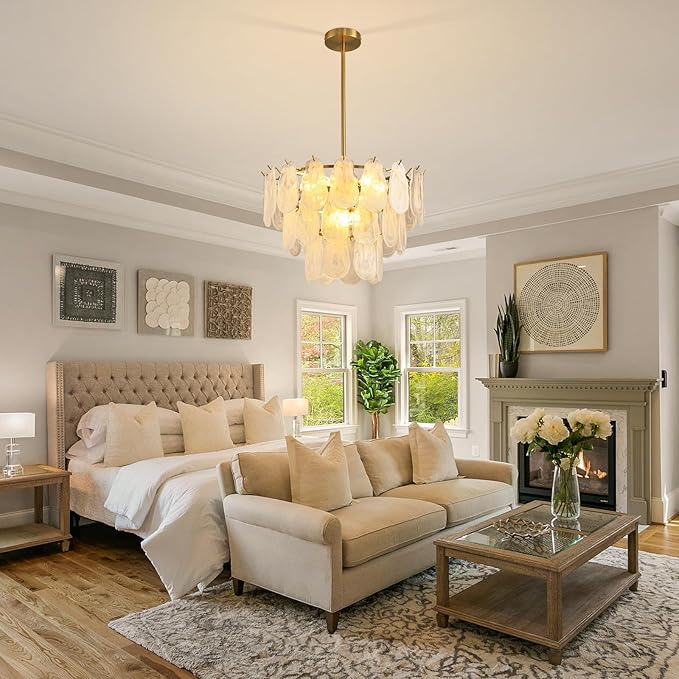 Modern Gold Chandelier Lighting, D23.6 Inch Creative Cloud Glass Pendant Ceiling Fixture Lamp, 3 Tier Round Crystal Glass Chandelier, 9-Light for Living Room Bedroom Dining Room (E12)