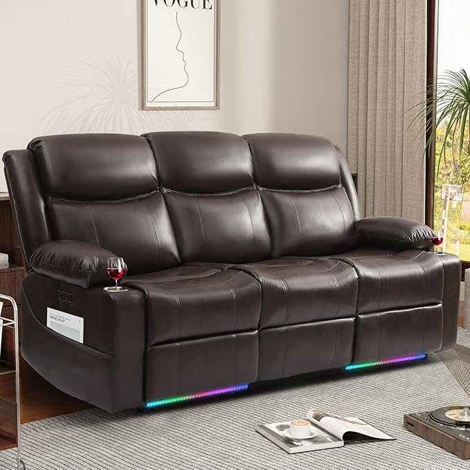 76" Power Reclining Loveseat Sofa, Electric Home Theater Seating with Motorized Buttons/Side Pocket/Cup Holders/4 Colors Ambient Lighting/USB Port/Type-C