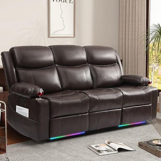 76" Power Reclining Loveseat Sofa, Electric Home Theater Seating with Motorized Buttons/Side Pocket/Cup Holders/4 Colors Ambient Lighting/USB Port/Type-C