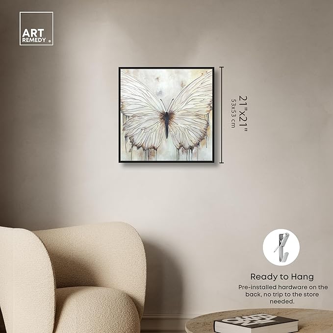 Art Remedy Neutral Beauty Chic Farmhouse Canvas Wall Art, Black Floater Frame, 20"x20"