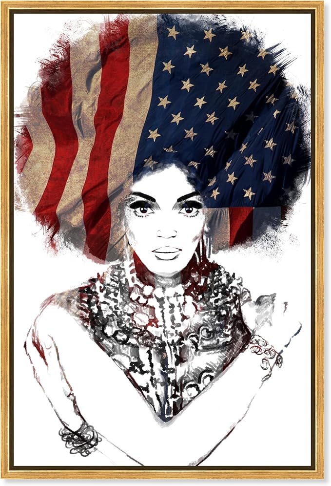 The Oliver Gal Artist Co. People Framed Wall Art Canvas Prints 'New American Woman' Portraits Home Décor, 10" x 15", White, Black