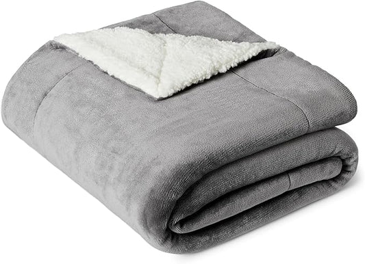 Amazon Basics Reversible Sherpa Throw Blanket, Dark Gray, 50"x60", Ultra Soft, Plush