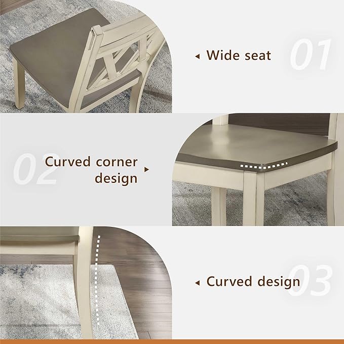 Lexicon Farmhouse Wood Dining Chair, Set of 2, Double Cross Back, Rustic Armless Chairs, Kitchen and Dining Room Furniture, Two-Tone Finish (Greywash and Antique White)