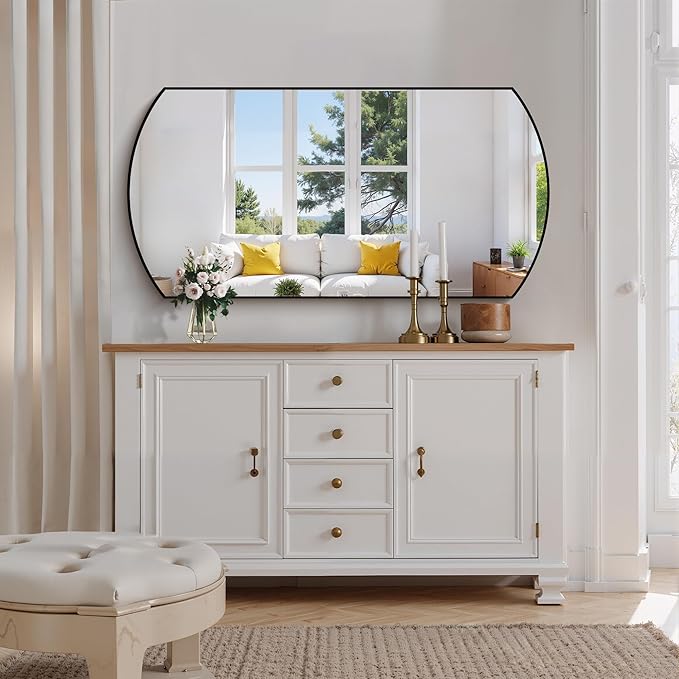 Bathroom Mirror, 24x48 Inch Black Oval Wall Mounted Mirror with Thin Metal Frame, Modern Bathroom Vanity Mirrors for Over Sink, Entryway, Living Room, Bedroom