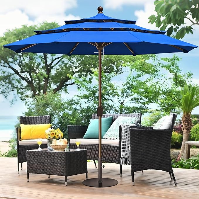 EliteShade USA 10-Year-Non-Fading 11ft 3-Tier Market Patio Umbrella, Commercial Grade Outdoor Table Umbrella with Crank Open, Windproof & UPF 50+ UV Protection, Heavy Duty Ventilation for Garden, Deck, Pool, Backyard, Beach & Bistro, No Tilt, Royal Blue