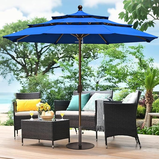 EliteShade USA 10-Year-Non-Fading 11ft 3-Tier Market Patio Umbrella, Commercial Grade Outdoor Table Umbrella with Crank Open, Windproof & UPF 50+ UV Protection, Heavy Duty Ventilation for Garden, Deck, Pool, Backyard, Beach & Bistro, No Tilt, Royal Blue