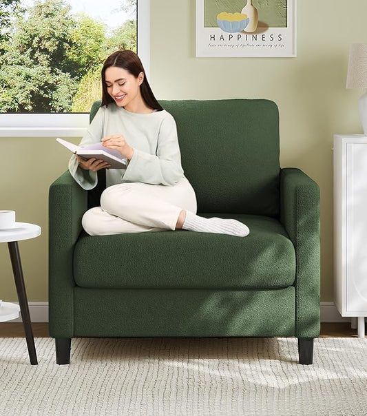 Welzona Sofa Reading Chair,33" Accent Chair for Bedroom, Tool-Free Setup Living Room Accent Chairs, Comfy Arm Chairs Living Room, All-Wood Reading Nook, Green