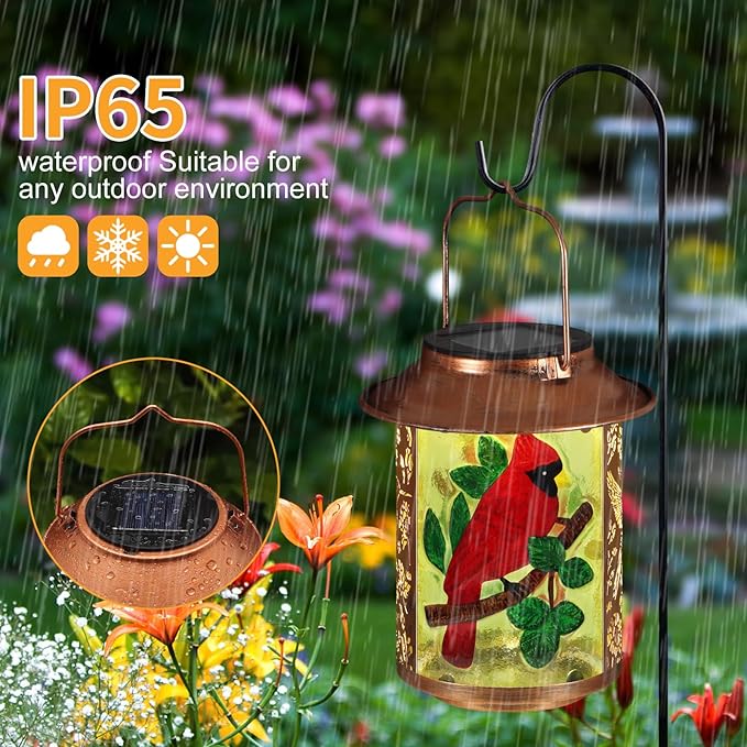 Cardinal Solar Lanterns Outdoor Waterproof,Birthday Gifts for Women Mom Grandma Garden Decor,Hanging Solar Lights Wall Mount Decorations for Yard,Front Porch,Patio,Lawn Pathway Landscape