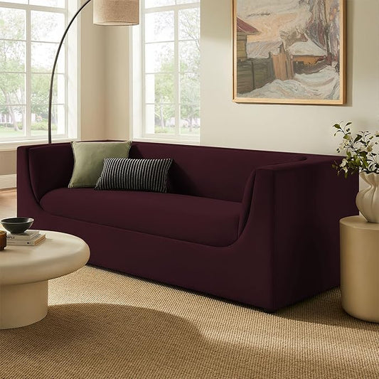 Modway Hilda 86 Inch Modern Curved Back Performance Velvet Sofa in Mulberry – Plush Upholstered 3-Seat Couch for Living Room, Apartment, Office