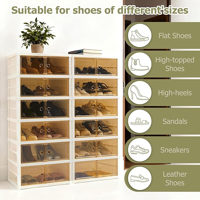 SAYMA Collapsible Shoe Rack Organizer Foldable Shoe Shelves, Large Plastic Folding Shoe Rack with Door, Easy Assembly Shoe Cabinet for Entryway (2 x 6 Tiers-12 Pairs)
