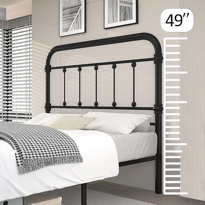 Queen-Bed-Frame with headboard Giselle-Vintage Antique-Metal - Platform Mattress Foundation,49 inch High,No Box Spring Needed(Black)
