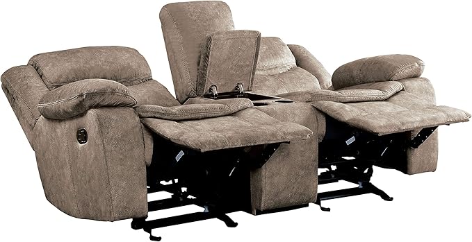 Lexicon Bay Manual Reclining Living Room Sofa Set, 3-Piece, Brown