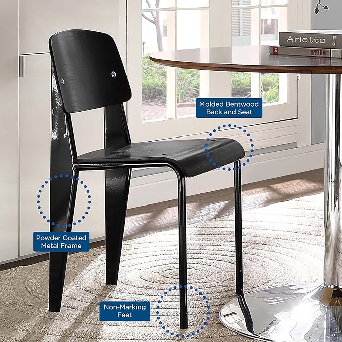 Modway Cabin Modern Wood and Metal Kitchen and Dining Room Chair in Black