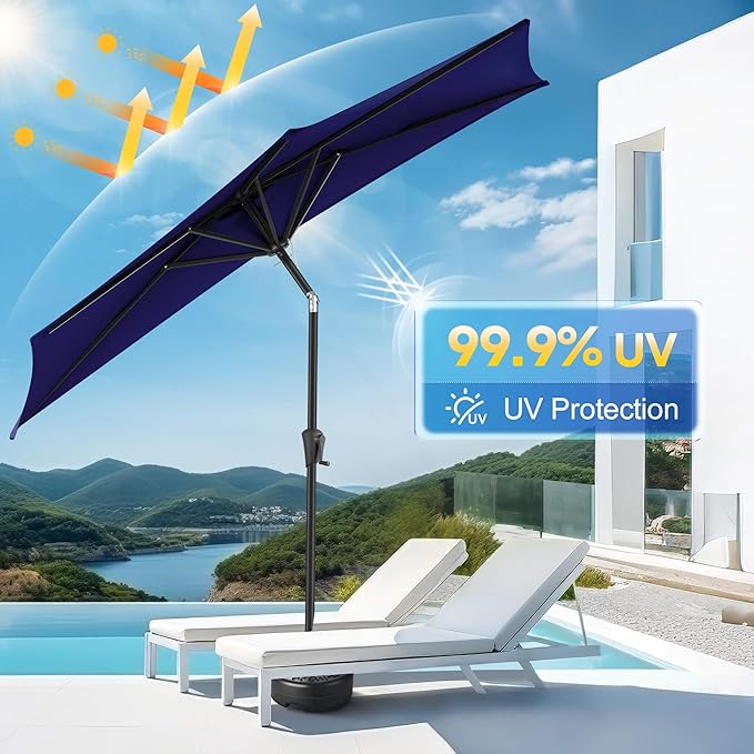 9FT Half Umbrellas Outdoor - Half Patio Umbrella with Tilt, UV Protection Waterprool, Half Round Umbrella for Wall Balcony, Pool, Porch, Garden, Deck, Backyard (Navy Blue)