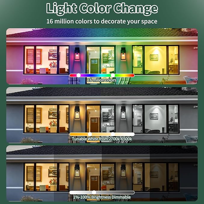 Outdoor Wall Light with Smart Bulb Exterior Lighting Fixtures Waterproof Porch Lights Outdoor Anti-Rust Wall Lantern with Clear Glass Outside Lights for House -2 Pack