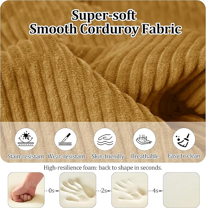 87'' Convertible Compressed Corduroy Folding Cloud Sofa Bed, Modern Modular Boneless Pull Out 3 Seater Sleeper in a Box, 5 in 1 Foldable Floor Mattress Couch, No Assembly Need, Yellow, Pillows, King