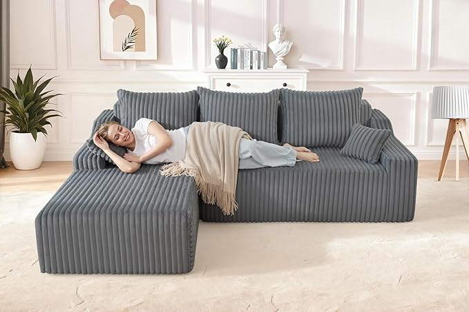 HABUTWAY 94'' Cloud Sectional Couch, Boneless Sofa with Deep Seat, Modular Comfy L-Shape Couch with Chaise for Living Room Bedroom, No Assembly Required(Grey,Left Facing Chaise)