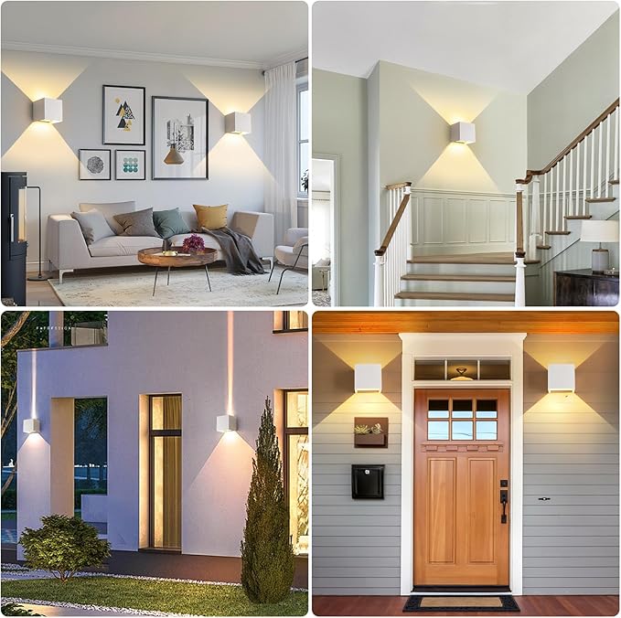 White Wall Sconces Set of Two,3 Color Temperatures Hardwired Up and Down Outdoor Lights,15W Indoor Wall Sconce,4.33 Inch ETL Listed Exterior Wall Lights for Living Room Bedroom Hallway Porch 2 Pack
