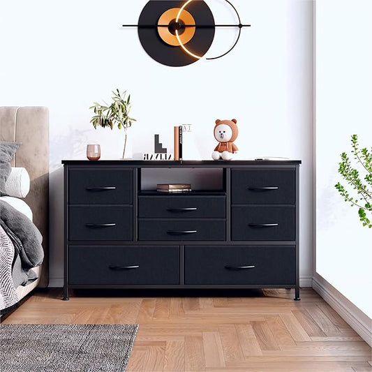 Jojoka 8-Drawer LED Dresser TV Stand with Power Outlet for 55'' TV - Wide Storage Chest for Bedroom, Living Room & Entryway, Wood Top Console Table with 22 Light Modes