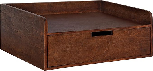 Kate and Laurel Kitt Modern Floating Wall Shelf Side Table with Drawer, 18" x 12" x 6.5", Walnut